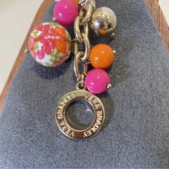 Vera Bradley Lilli Bell bracelet with pink, orange Floral beads, Gold Toned 7.5” - Picture 3 of 4